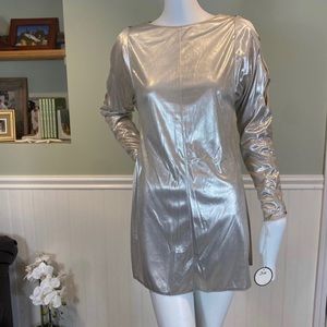 Vintage Dominic Rompollo Silver Mini Dress Long Sleeves Peek a Boo Design